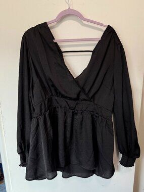 Torrid Black Satin-Look Blouse | Open Back Tie Detail | Size 2 (18–20) 🖤